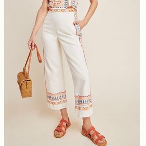 Anthropologie Islander Embroidered Pants